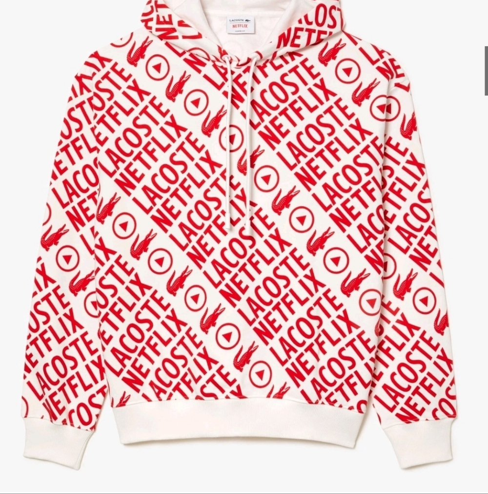 Lacoste x Netflix NWOT Loose Fit All Over Pull Over Hoodie 4x